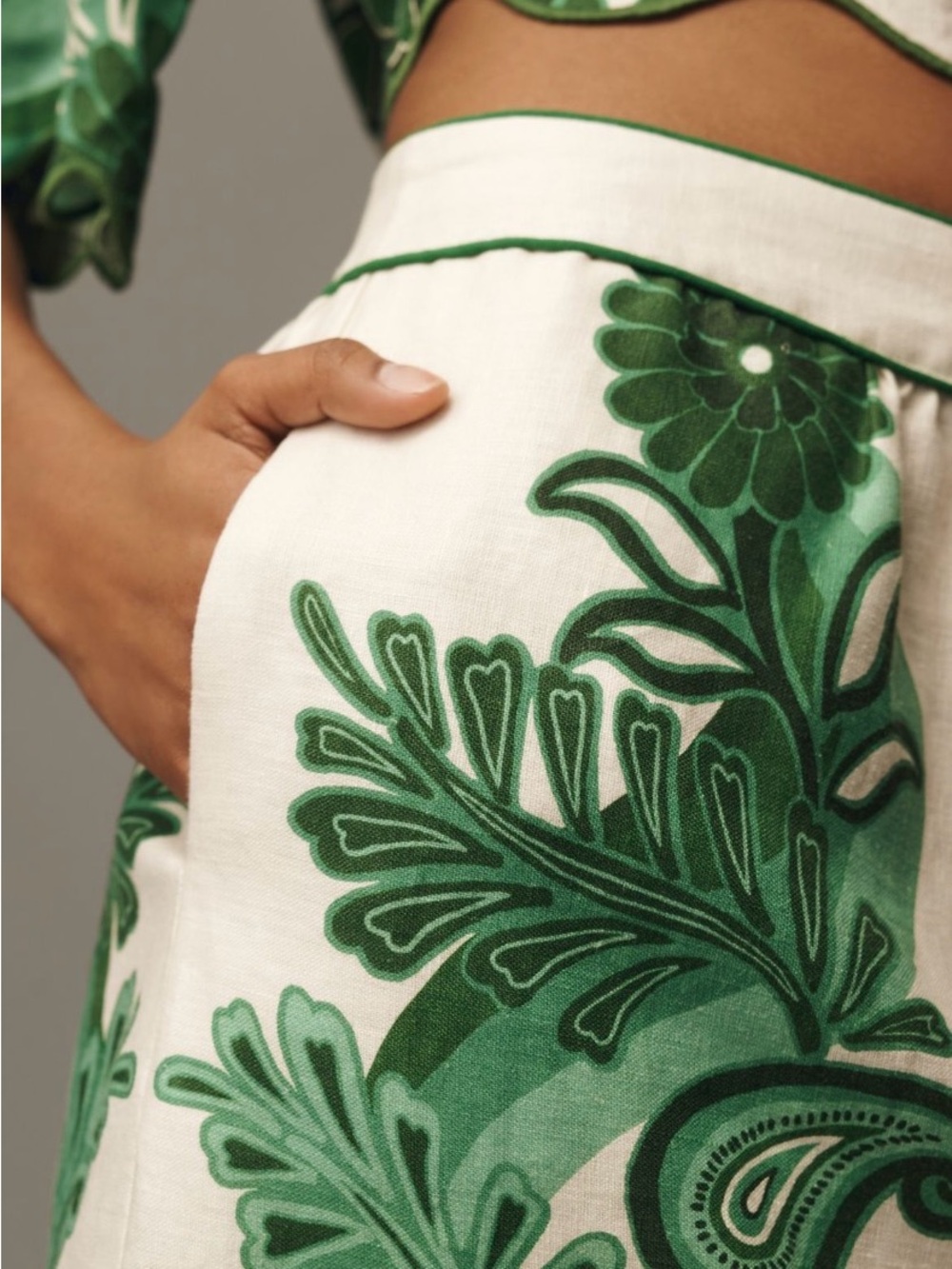 FARM Rio Green Color Festival Linen Midi Skirt - Picture 5 of 12